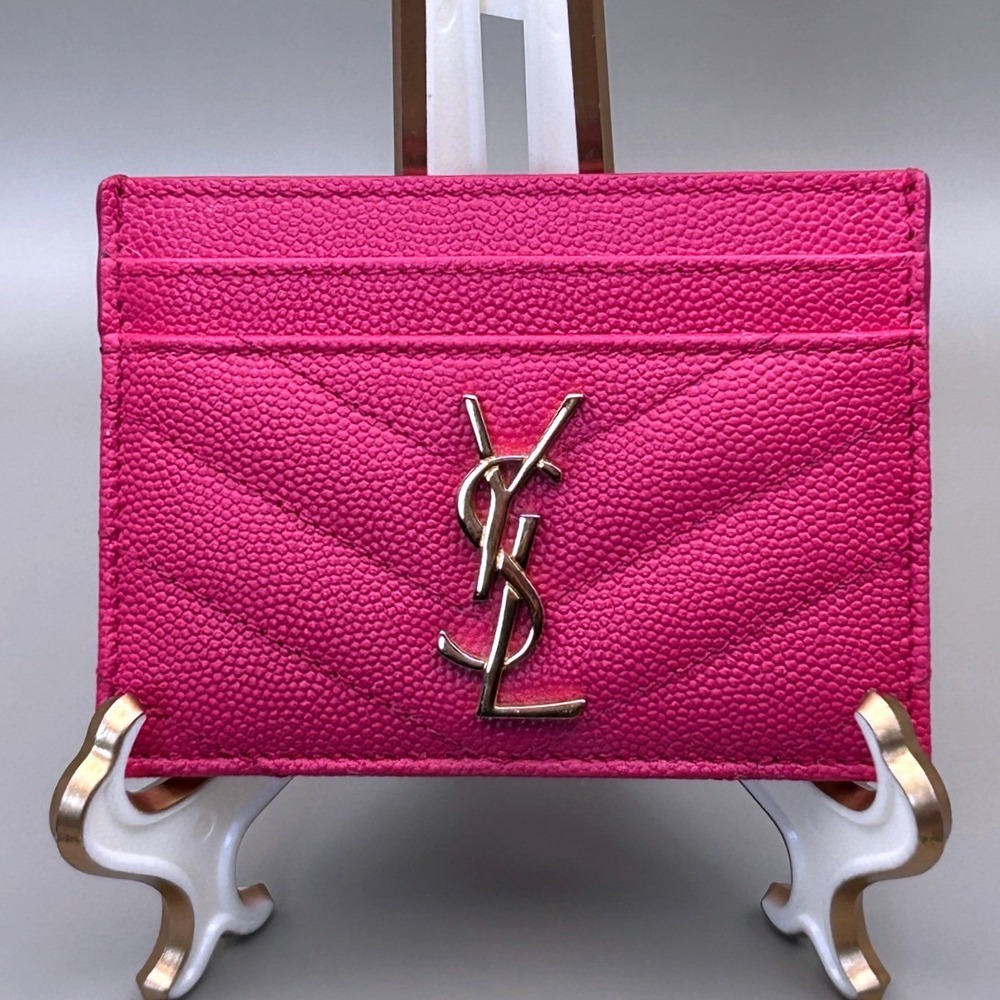 Saint Laurent YSL Monogram Quilted Leather Credit Card Case Shocking Pink - Picture 2 of 14